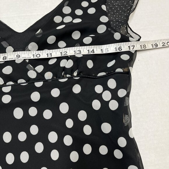Vintage Y2K IN San Francisco Dress 11 Black Polka Dot Babydoll Asymmetrical - Picture 9 of 10